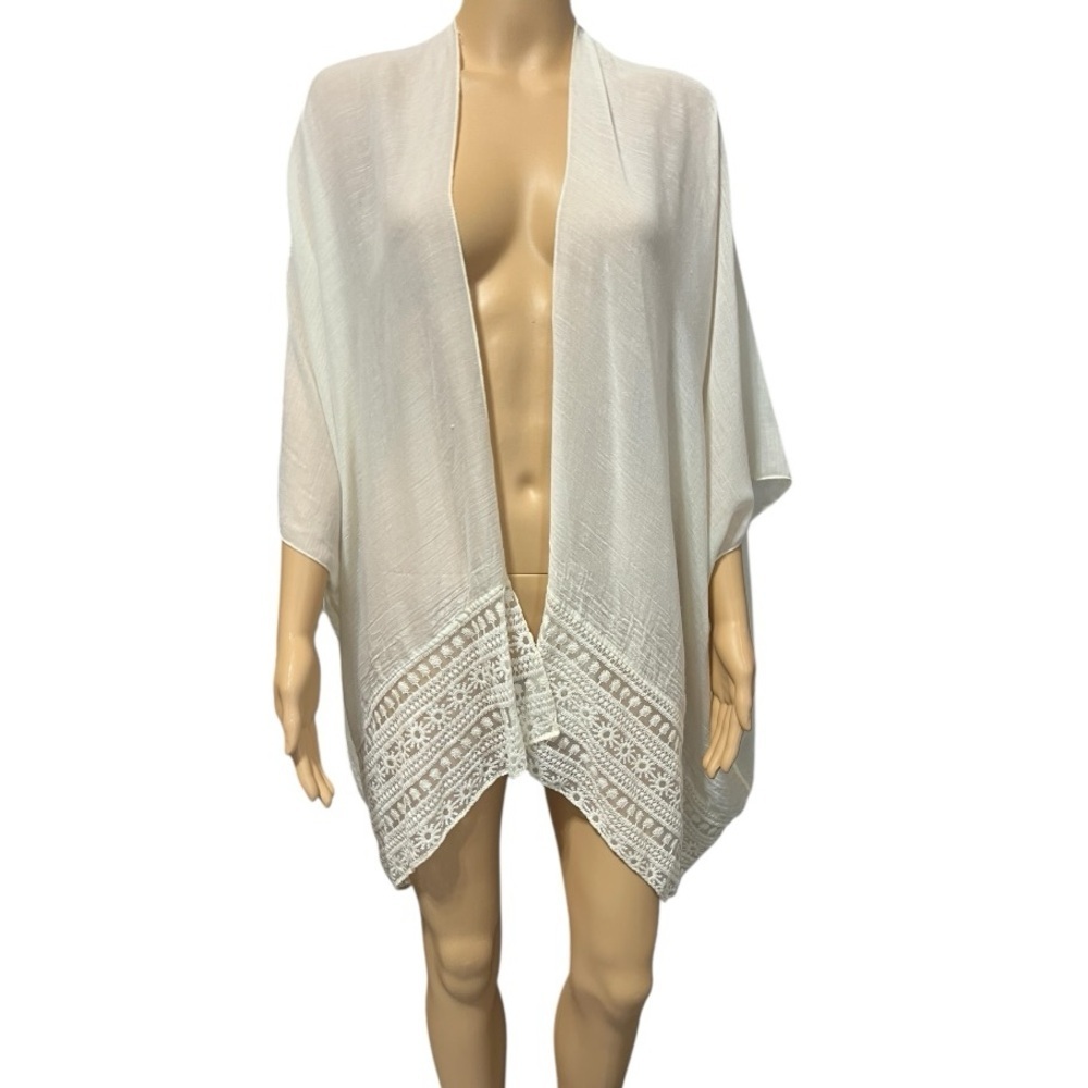 Isa & Stef Inc  Cream Open Front Kimono with Lace Detail One Size